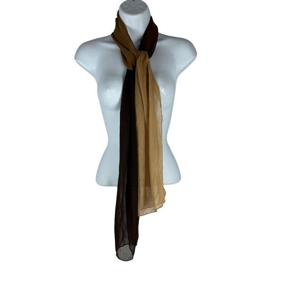Two-Tone Sheer Chiffon Scarf For Women Brown & Beige Lightweight & Versatile - Picture 2 of 3
